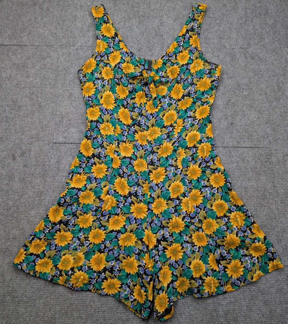 Vintage Romper Womens 10 Sunflower Floral 90s Garden Y2K Phoebe Boho Whimsical